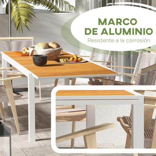 Mesa de Comedor Exterior Rectangular con Marco de Aluminio Carga 50 kg para Terraza Jardín 180/240x94x73 cm Marrón [2]