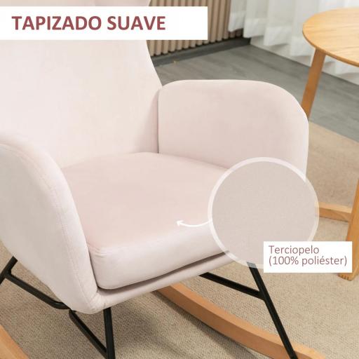 Silla Mecedora Tapizada en Terciopelo Sillón Balancín Relax con Asiento Acolchado y Reposabrazos 65x87x102cm Rosa [5]