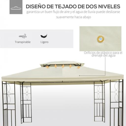 Cenador de Jardín 4x3m con Doble Techo Estructura de Acero Anti-UV para Exterior Patio Terraza Blanco Crema [3]