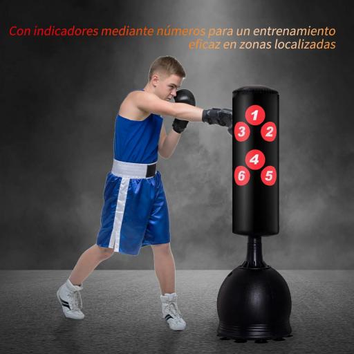 Saco de Boxeo de Pie 165 cm con Base Rellenable de Agua 22,5 kg o Arena 27,5 kg y Ventosas de Goma para Adultos y Niños 50x50x165 cm Negro [4]