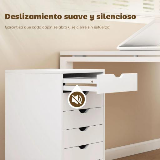 Cajonera Escritorio Archivador Móvil con 6 Cajones Ruedas Guías Deslizantes Silenciosas para Oficina Casa Blanco [3]