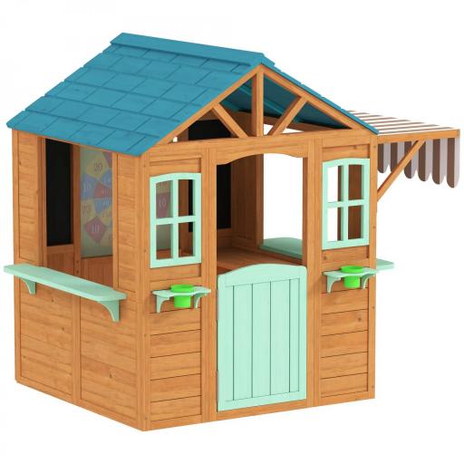 Casita Infantil Exterior e Interior de Madera con Barra de Snack Maceteros Pizarra Ventanas Tela para Tiro y 4 Pelotas [8]
