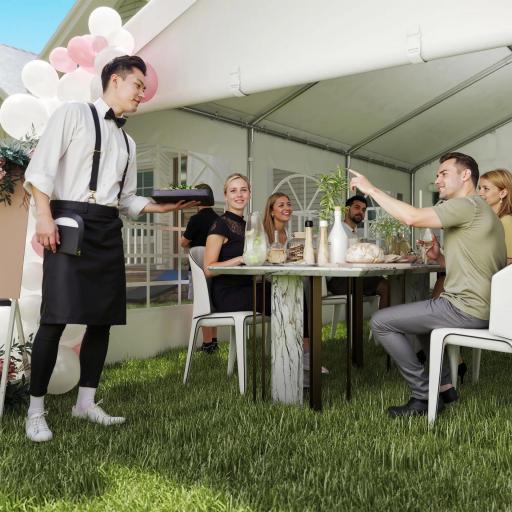 Carpa para Fiesta Cochera Gazebo 6x4m Pergola Cenador Pabellón 4 Paneles Laterales Ventanas Anti-UV para Eventos Bodas Acero PE Blanco [2]