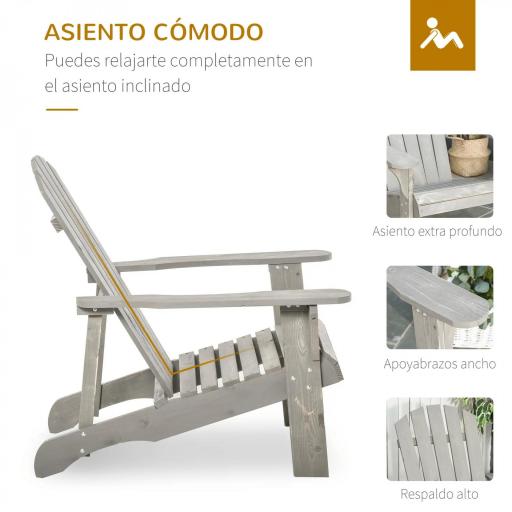 de Jardín Adirondack Asiento Extra Ancho Carga 150 kg para Patio Terraza Balcón 78x89x88 cm Gris Claro [4]