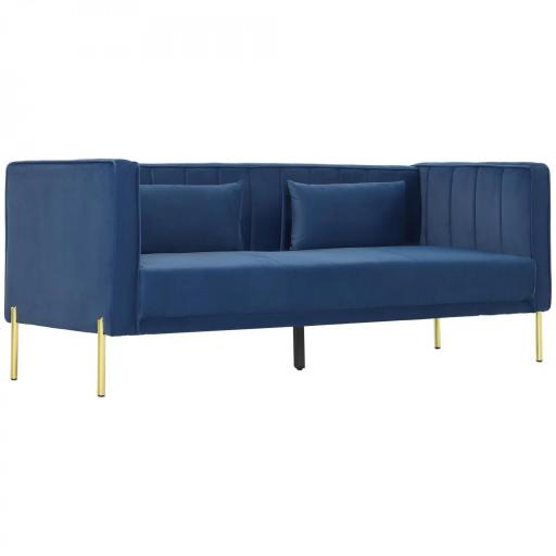 Sofá de 3 Plazas con Tapizado Aterciopelado Estructura Reforzada y Patas Doradas para Salón 194,5x76x76 cm Azul Marino [8]