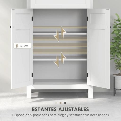 Mueble de Baño Columna de Baño con Cajón 2 Puertas y Estantes Ajustables Armario de Baño Moderno 60x30x102,5 cm Blanco [3]