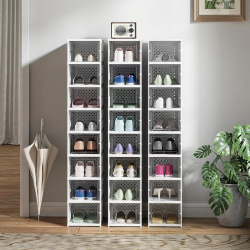  8 Cajas para Zapatos Apilables y Plegable con Puertas Transparentes hasta Talla 43 No Requiere Montaje Blanco [5]