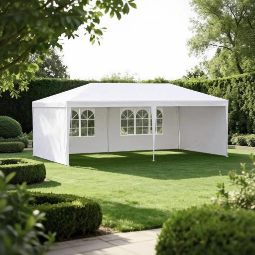 Carpa de Jardín 6x3m con 4 Paredes Laterales 2 Ventanas Visibles Cenador Gazebo de Exterior para Fiestas Eventos Blanco [7]