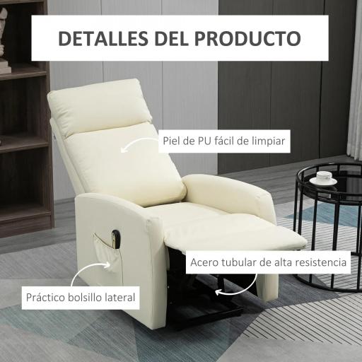 Sillón Levanta Personas Sillón Relax Eléctrico Sillón Elevador Reclinable 145° con Control Remoto 67x95x105 cm Crema [3]