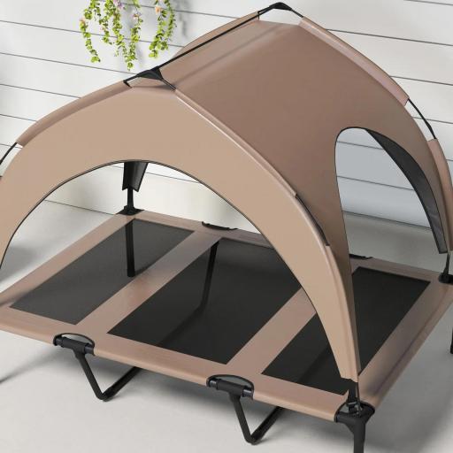 Cama para Perros Elevada con Toldo Marco de Acero y Bolsa de Transporte para Interior y Exterior 106x76x94 cm Café [6]