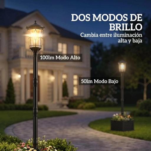 Farola Solar Exterior de Jardín con Macetero 2 Modos de Brillo 100/50 lm IP44 Encendido/Apagado Automático Negro [2]
