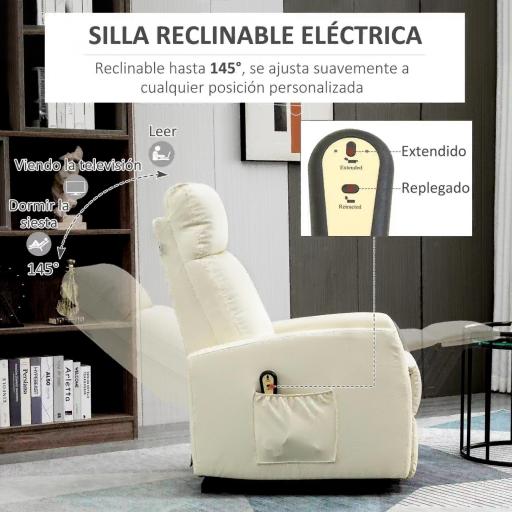 Sillón Levanta Personas Sillón Relax Eléctrico Sillón Elevador Reclinable 145° con Control Remoto 67x95x105 cm Crema [4]