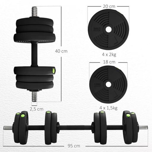 Juego de Mancuernas Ajustables 15 kg 2 en 1 con Barras Conexión y Mangos Antideslizantes para Gimnasio en Casa Negro [1]