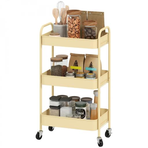 Carrito Auxiliar con Ruedas de 3 Niveles Carrito de Cocina con 3 Cestas y 2 Asas 45x30,6x79 cm Amarillo [8]