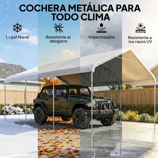 Carpa Garaje Portátil 5x6 m con Estructura de Acero Galvanizado Impermeable Anti-UV Cobertizo para Herramientas Crema [2]
