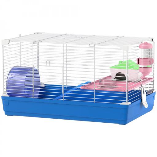 Jaula para Hámster Casa para Roedores con Rueda de Ejercicio Cuenco Bebedero Casita Rampas para Jerbos 47x30x27 cm Azul [9]