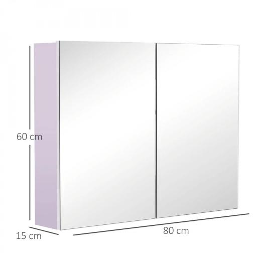 Armario de Baño con Espejo Armario de 2 Puertas con 3 Estantes Interiores Estilo Moderno para Dormitorio Salón 80x15x60 cm Lila Claro [1]