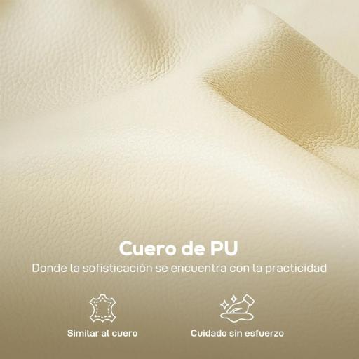 Sofá de 3 Plazas Tapizado en Cuero Sintético Acolchado Grueso Asiento Ancho Reposabrazos Bolsillo Montaje Rápido Beige [4]