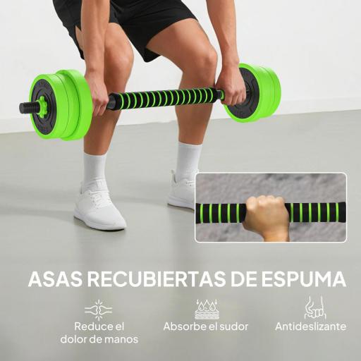 Kit de Gimnasio 4 en 1 con Barra de Pesas Mancuernas Kettlebell para Entrenamiento de Fuerza en Casa Color Verde y Negro [4]