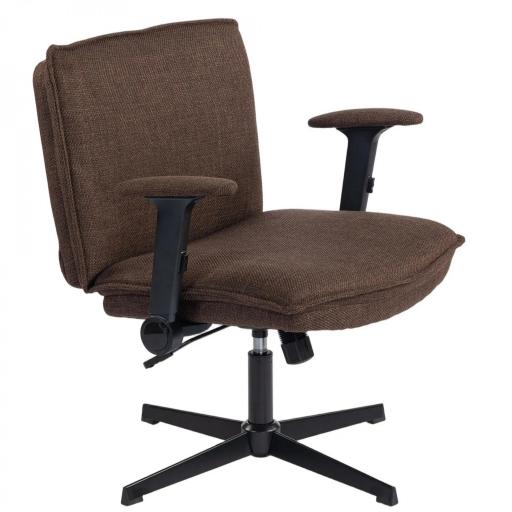 Silla de Oficina Piernas Cruzadas con Reposabrazos Abatible Asiento Ancho sin Ruedas Altura Ajustable Giratoria Marrón [8]