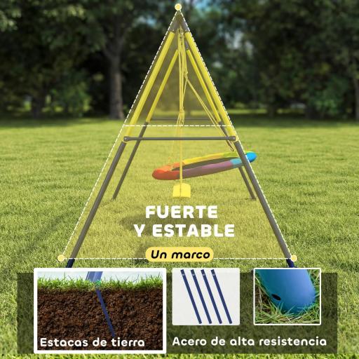 Columpio para Bebés Cuerdas Ajustables Soporte de Acero Carga 150 kg para 3 Niños de 3-8 Años Multicolor [7]