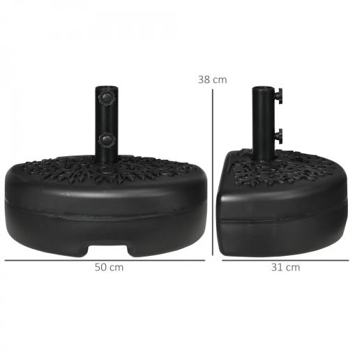 Base de Pared para Sombrilla Ø38/48 mm Soporte Semicircular de Parasol Rellenable de Arena 21 kg o Agua 18 kg para Jardín Patio Terraza Exterior 50x31x38 cm Negro [1]