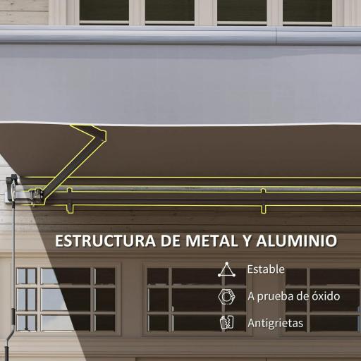 Toldo Manual Retráctil para Jardín con Manivela Protección UV Estructura de Metal y Aluminio 295x200 cm Gris [7]