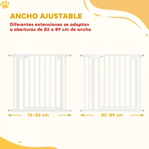Barrera de Seguridad para Niños y Perros Ancho 76-89 cm Bloqueo Doble y Cierre Automático Apertura Dos Sentidos Blanco [3]