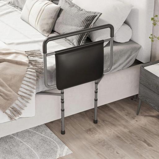 Barandilla de Cama Adulto Asidero para la Cama con Altura Ajustable Bolsillo de Almacenamiento 71x61x86-104 cm Gris [7]