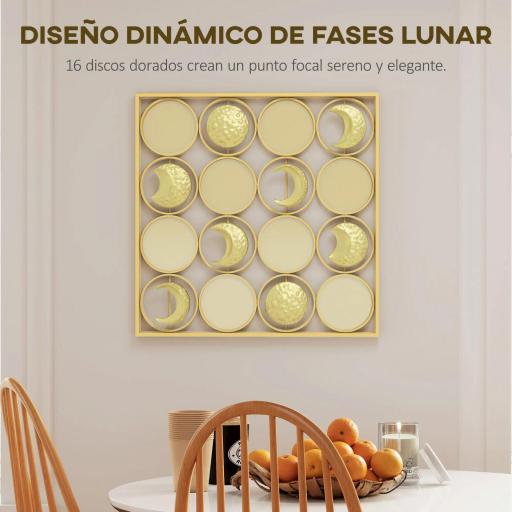 Decoración de Metal para Pared de Fases Lunares Multidireccional con 16 Discos Dorado [2]