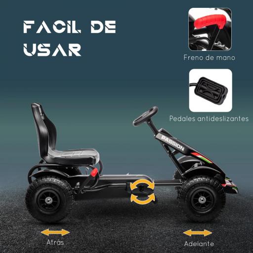Go Kart a Pedales para Niños con Asiento Ajustable Neumáticos de Goma Freno de Mano Carga 50 kg 121x58x61 cm Negro [5]