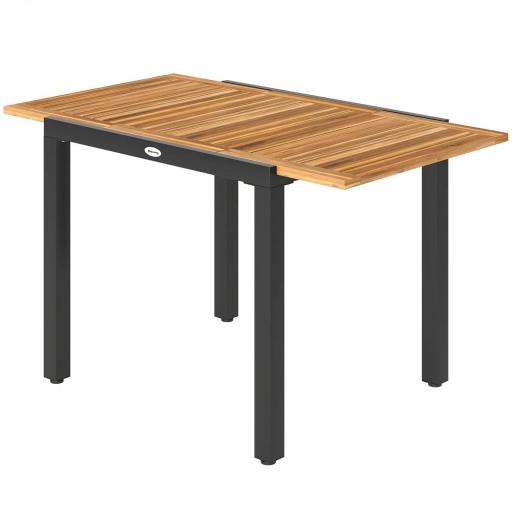 Mesa de Jardín Extensible 120/80x70 cm Estructura de Acero y Tablero de Madera de Acacia para 4-6 Personas Natural [8]