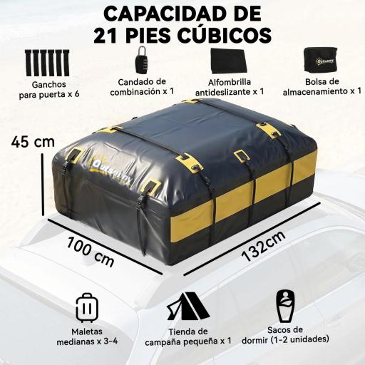 Bolsa de Techo para Coche 594L Impermeable con 6 Correas Alfombrilla Antideslizante Ganchos para Vehículos Amarillo [1]