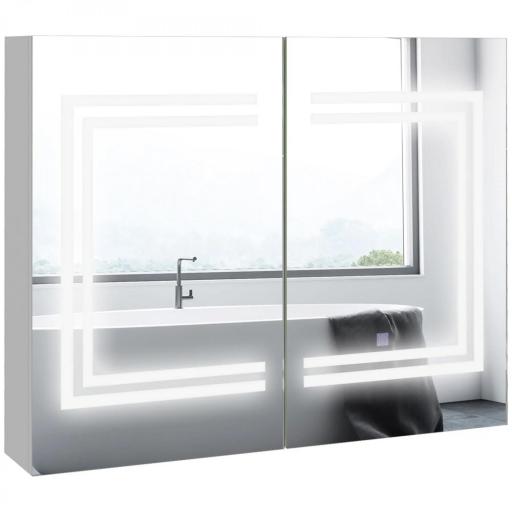 Mueble de Baño con Espejo Estantes Ajustables Interruptor Táctil y Color de Luz Ajustable 80x15x65 cm Blanco Brillante [8]