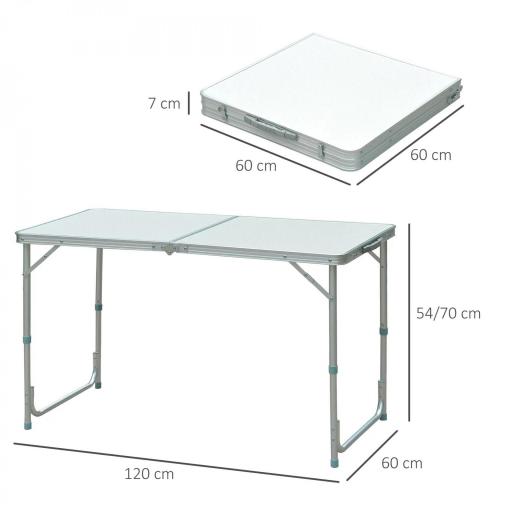 Mesa de Camping Plegable convertible en Maleta Altura Regulable para Picnic 120x60x54-70 cm con Marco de Aluminio [8]
