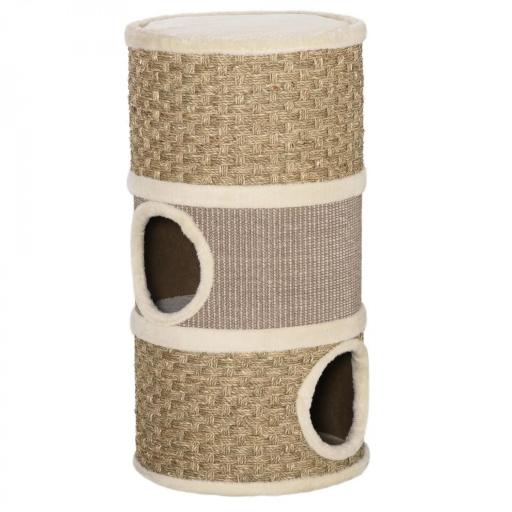 Tonel Rascador para Gatos con 3 Niveles Barril de Rascado con Plataforma Cama Cómoda Ø37,5x70 cm Marrón Claro y Beige [8]