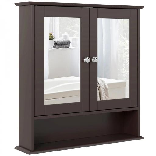 Armario de Baño con Espejo Armario de Pared con 2 Puertas Estante Abierto Estante Ajustable 56x13x58cm Marrón Oscuro [10]