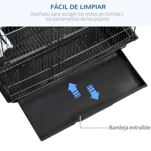 Jaula para Pájaros Pajarera de Metal con 4 Comederos 3 Perchas Columpio y Bandeja Extraíble 46,5x35,5x92 cm Negro [3]