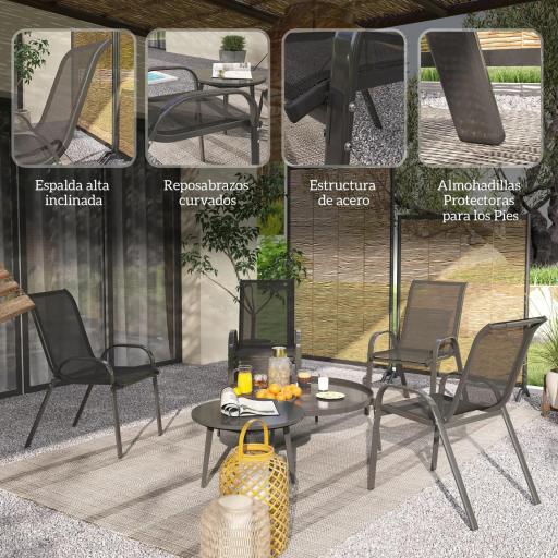 Set de 4 Sillas de Exterior Apilables con Asiento de Malla Respaldo Alto y Marco de Acero para Jardín o Terraza [5]