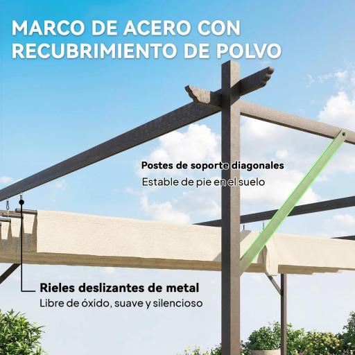 Pérgola de Pared de Jardín 3x3 m con Techo Retráctil Protección UPF30+ Drenaje Cenador de Jardín para Exterior Crema [5]