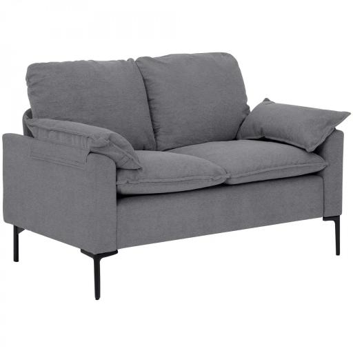 Sofá de 2 Plazas Tapizado en Terciopelo con Patas de Metal Reposabrazos Acolchado 130x77x84 cm Gris [3]