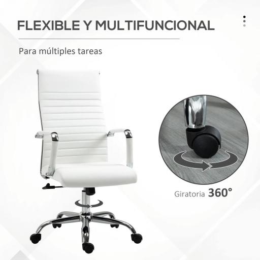 Silla de Despacho Silla Escritorio Giratoria Basculante con Altura Ajustable Reposabrazos 54x62x104-114 cm Blanco [5]