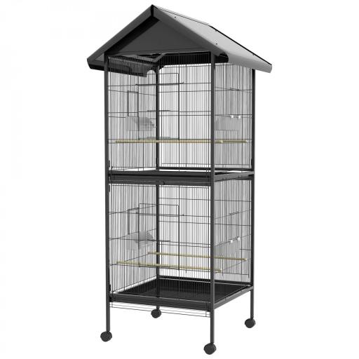 Jaula para Pájaros Grande de 2 Pisos Convertible en Sola Jaula con Ruedas Comederos 4 Perchas 78x75x168 cm Negro [9]