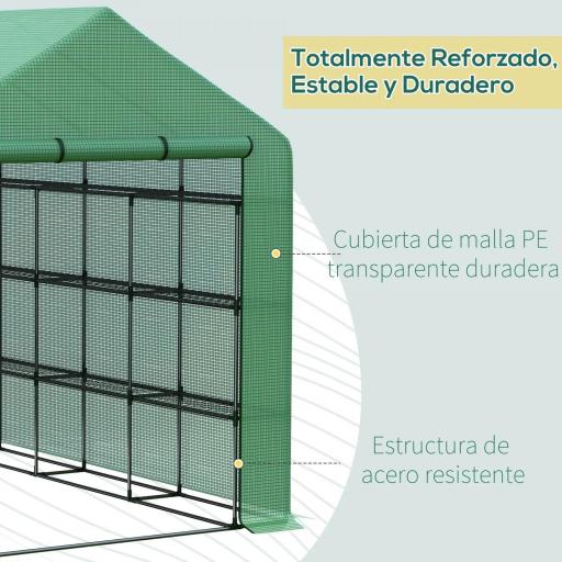 Invernadero de Exterior con Estantes de 4 Niveles Puerta con Cremallera y Marco de Acero 244x180x210 cm Verde [1]