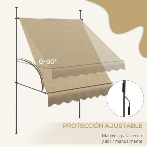 Toldo Manual Retráctil con Manivela 200x120x210-300 cm con Altura Ajustable Impermeable y Anti-UV Beige [3]