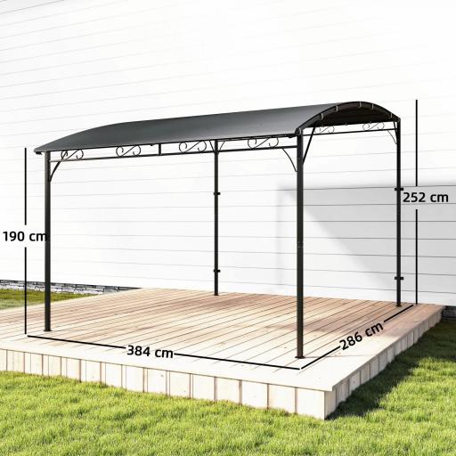 Pérgola de Pared 2,8x3,8 m con Techo Inclinado Orificios de Drenaje y Estructura Metálica Gris [1]