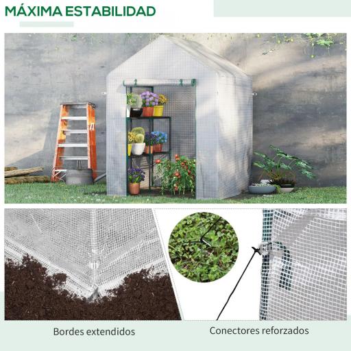 Invernadero de Exterior con 2 Estantes Puerta con Cremallera y Marco de Acero 143x143x195 cm Blanco [4]