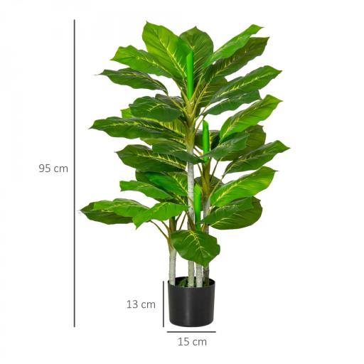 Planta Artificial Hoja Perenne Altura 95 cm con 33 Hojas Realistas en Maceta de Cemento Árbol Artificial para Interior Decoración Salón Oficina Verde [1]