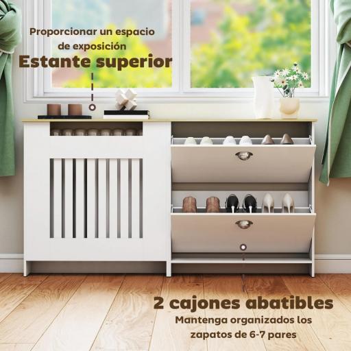 Cubre Radiadores con Zapatero Cubierta para Radiador con 2 Cajones Abatibles 152x19x81 cm Blanco [2]