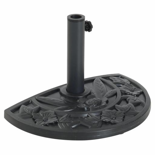 Base para Sombrilla Semicircular Peso 9 kg Soporte Parasol de Jardín Apto para Mástil de 35mm/38mm/48mm Relleno de Cemento para Terraza Patio 50x32x32 cm Negro [8]